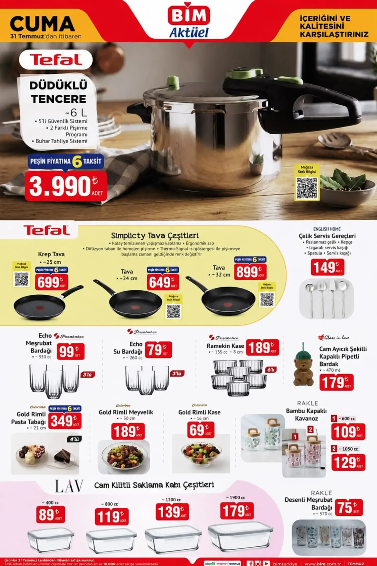 BİM 31 Temmuz Cuma Tefal Düdüklü Tencere ve Mutfak Ürünleri Kampanyası