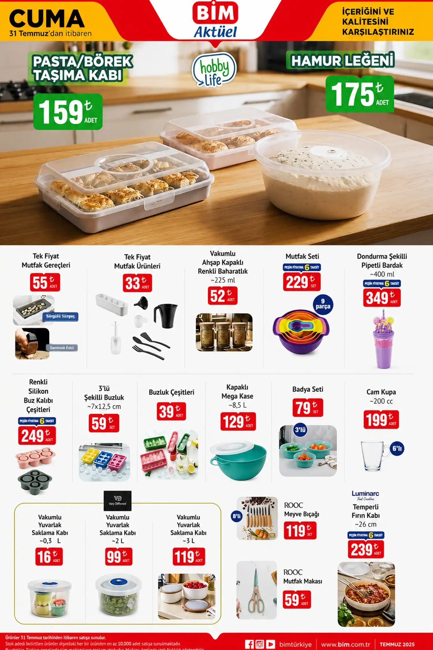 BİM 31 Temmuz Cuma Hobby Life Hamur Leğeni ve Saklama Kapları Fırsatları