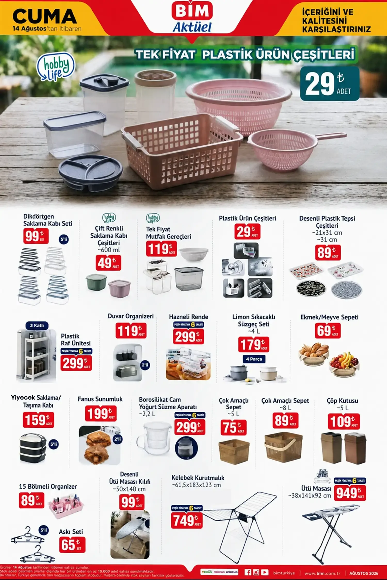 BİM 14 Ağustos Cuma Aktüel: Tek Fiyat Plastik Ürünler ve Katlanır Ütü Masası Kampanyası