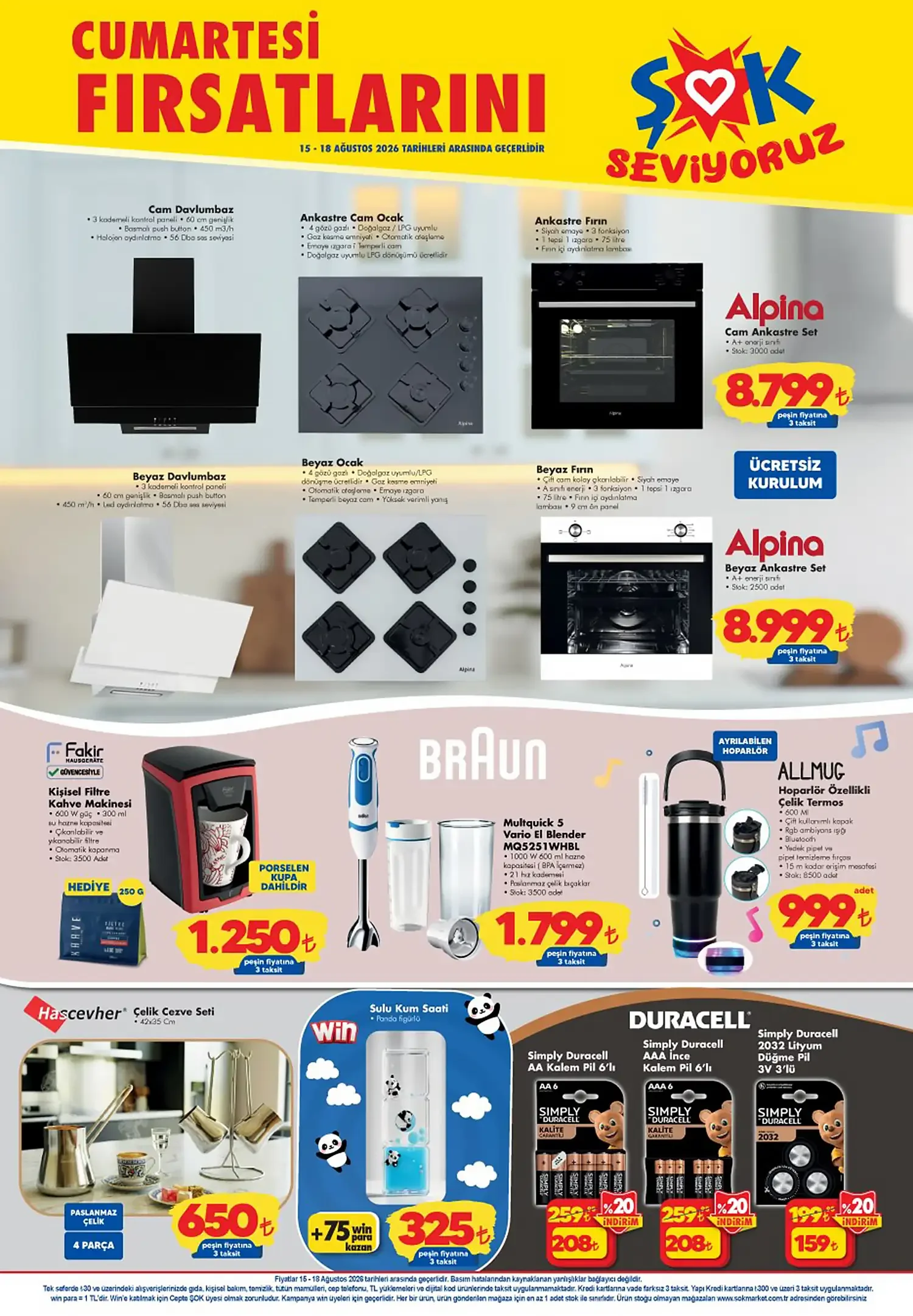 ŞOK 15 Ağustos 2026 Alpina Ankastre Set, Fakir Kahve Makinesi, Braun Blender Aktüel Kataloğu