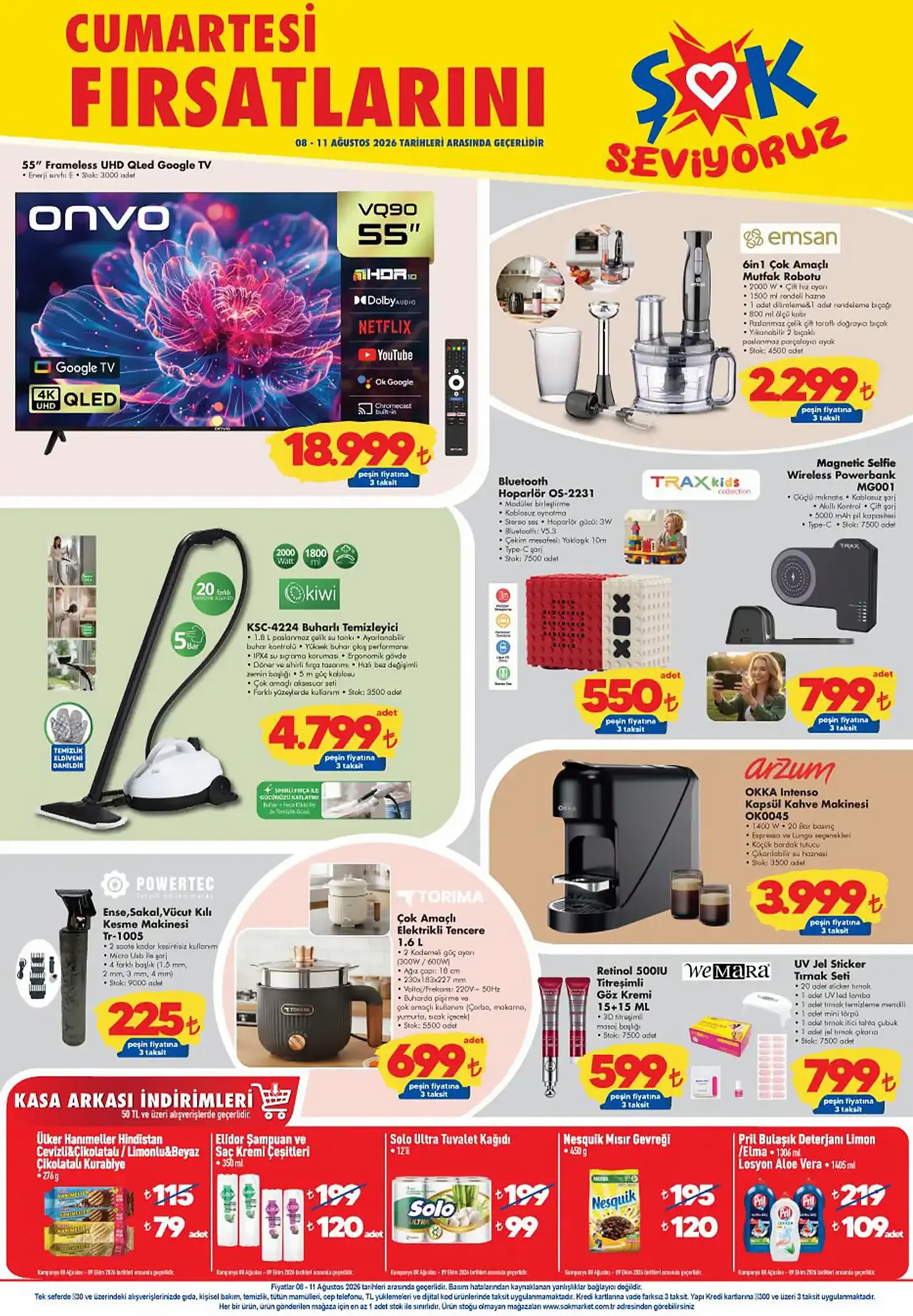 ŞOK 8 Ağustos 2026 Onvo 55 İnç Google TV ve Emsan Blender Set Kampanyası